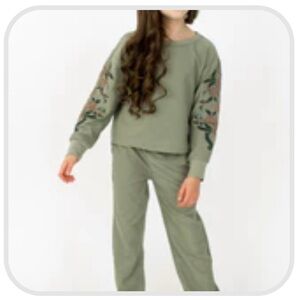 Joyfolie Mia Joy | Sage Embroidered Colleen Jogger Set | Size 12
